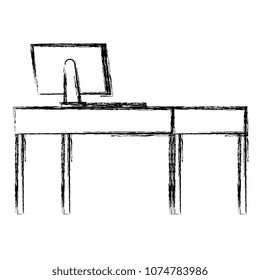 desktop computer in desk wooden