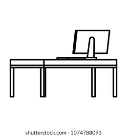 desktop computer in desk wooden