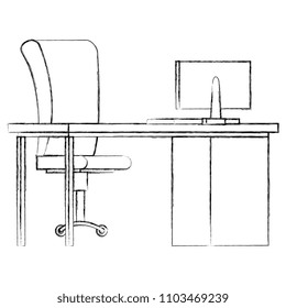 desktop computer in desk wooden