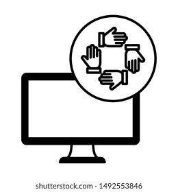 desktop computer device with hands team