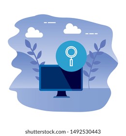 desktop computer device with magnifying glass