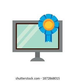 desktop computer device with medal vector illustration design