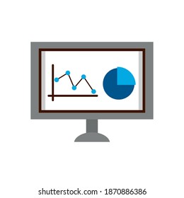 desktop computer device with statistics infographic vector illustration design
