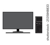 Desktop computer device vector illustration. Central processing unit, keyboard, and monitor.
