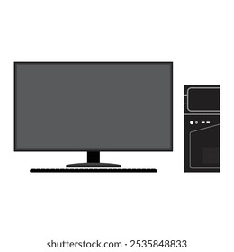 Desktop computer device vector illustration. Central processing unit, keyboard, and monitor.