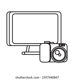 desktop computer display with camera photographic vector illustration design