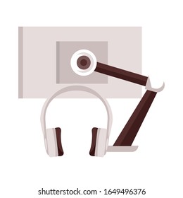 visualización de computadoras de escritorio con diseño de ilustración vectorial de auriculares