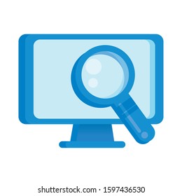 desktop computer display with magnifying glass vector illustration design