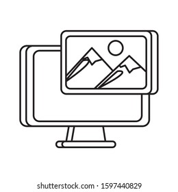 desktop computer display with picture file vector illustration design