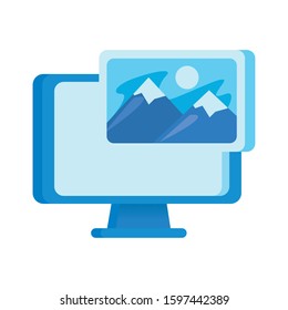 desktop computer display with picture file vector illustration design