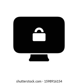 Desktop Computer Display Solid Icon - Locked Device Padlock Sign