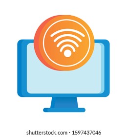 desktop computer display with wifi signal vector illustration design