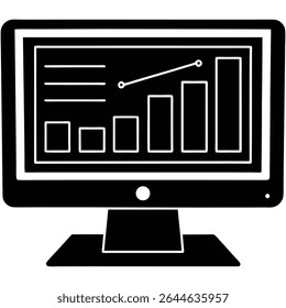A desktop computer displaying data analytics on the screen showcases a dynamic interface filled with charts, graphs, and real-time metrics. The vivid visuals highlight trends, insights