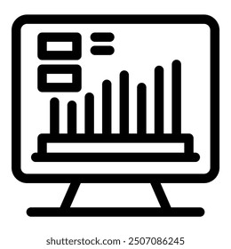 Desktop computer displaying a statistical graph with growing bars, representing data analysis and growth