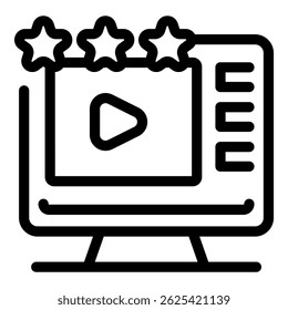 Desktop computer is displaying a video player with a five star rating, indicating high quality content