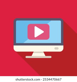 Desktop computer is displaying a video streaming service with a play button in the center of the screen