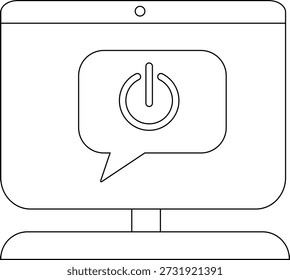 Una computadora de escritorio muestra un icono de poder en una burbuja de discurso en su pantalla