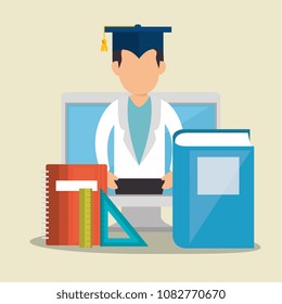 desktop computer with easy learning icons