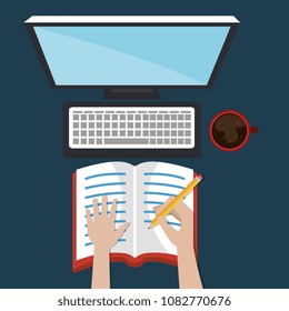 desktop computer with easy learning icons