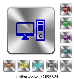 Desktop computer engraved icons on rounded square glossy steel buttons