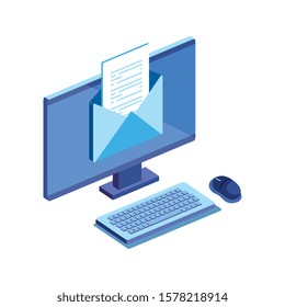desktop computer with envelope isolated icon vector illustration design