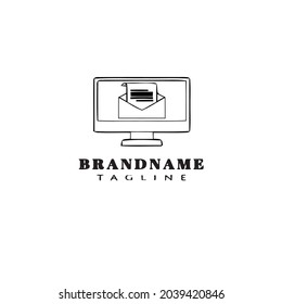desktop computer with envelope mail logo cartoon design template icon black modern isolated vector illustration