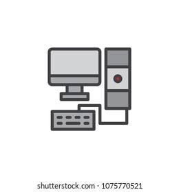 Desktop computer filled outline icon, line vector sign, linear bicolor pictogram isolated on white. Computer monitor and keyboard symbol, logo illustration. Pixel perfect vector graphics