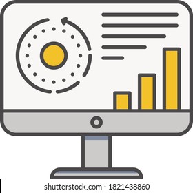 Desktop computer with financial chart. Vector icon