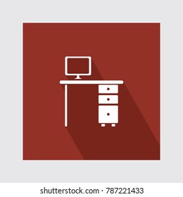 desktop computer flat icon with long shadow