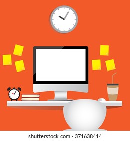Desktop of computer in flat style.