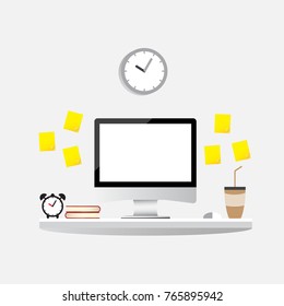 Desktop of computer in flat style.