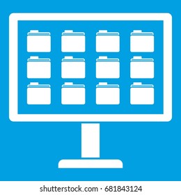 Desktop of computer with folders icon white isolated on blue background vector illustration