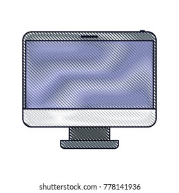 desktop computer front view in colored crayon silhouette