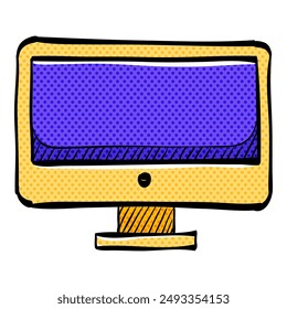 Desktop computer halftone icon hand drawn color vector illustration