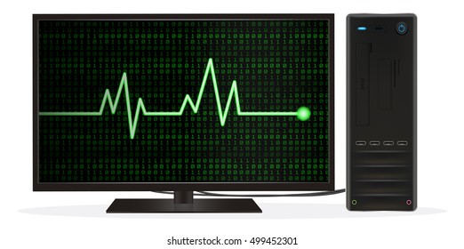 desktop computer with heart rate on screen