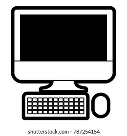 desktop computer icon in black silhouette with thick contour