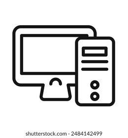 Desktop computer icon black and white vector sign