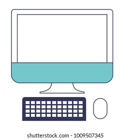 desktop computer icon in blue color sections silhouette