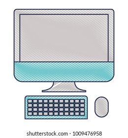 desktop computer icon in colored crayon silhouette