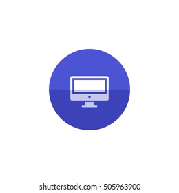 Desktop computer icon in flat color circle style. Electronic office monitor