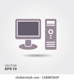 Desktop Computer Icon in flat style isolated on grey background. Vector illustration