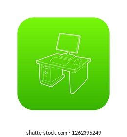 Desktop with computer icon green vector isolated on white background
