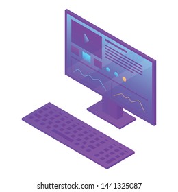 Desktop computer icon. Isometric of desktop computer vector icon for web design isolated on white background