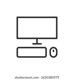 Desktop computer icon with monitor, mouse and CPU. work, internet, IT or technology. Editable stroke.