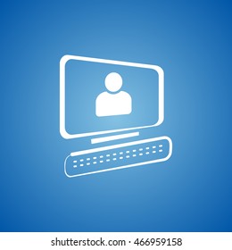 Desktop Computer Icon on blue color. 