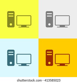 Desktop Computer Icon on Four Different Backgrounds. Eps-10.