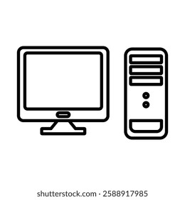 Desktop computer icon Outline vector symbol sign