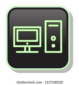 Desktop Computer Icon. Personal workplace concept. Editable stroke flat icons. Simple thin line art logo. Neon web app button. Vector illustration. 