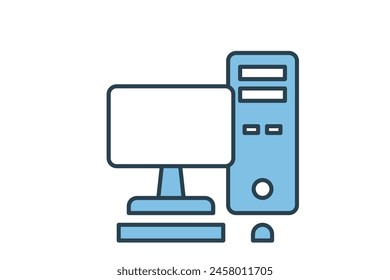 Desktop-Computersymbol. Computerbezogenes Symbol. Geeignet für Website, App, Benutzeroberflächen, druckbare usw. Flachzeilensymbolstil. Einfaches Vektorgrafik-Design bearbeitbar
