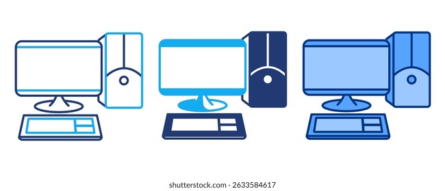Desktop Computer icon represented by Desktop Computer Blue, Dualline, Dualtone style.